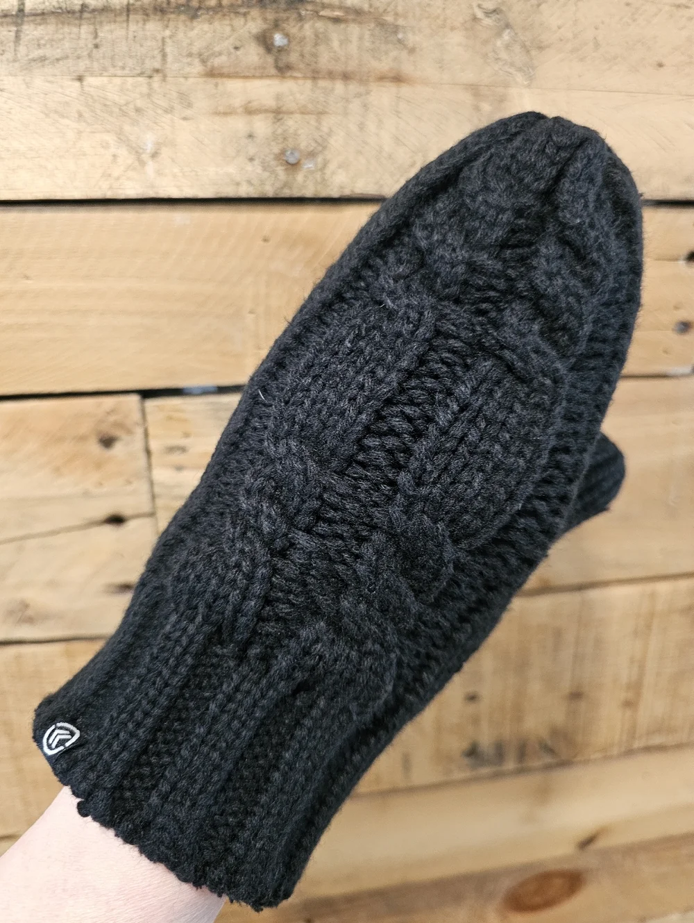 Isotoner Black Cable Knit Mittens w/ Fleece Interior One Size